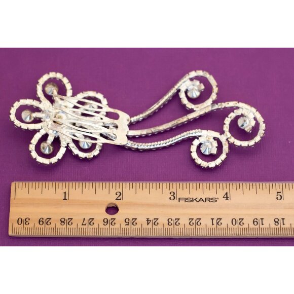 Vintage Victorian Floral Diamond Silver Tone Hair Clip - Q21 - Picture 3 of 3